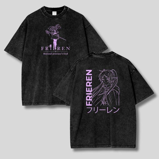 Vintage Frieren Heavy Washed Shirt, Frieren: Beyond Journey's End Shirt, Unisex Anime T-Shirt, Streetwear & Gym Style, Classic Cotton