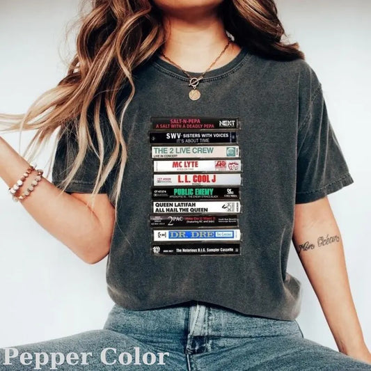 Vintage Hiphop Cassette Tapes Graphic Tee - Queen Latifah Shirt - 2pac Shirt - Dr.Dre Shirt - Music Shirt - Gift for Fans - Men's Top - Menswear Womenswear Hoodie Streetwear