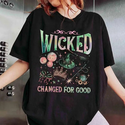 Vintage Hologram Wicked Change For Good Shirt, Defy Gravity Broomstick Magic Wand, Wicked Musical Shirt, Witch Pink and Green Shirt, Wizard Movie Fan Shirt