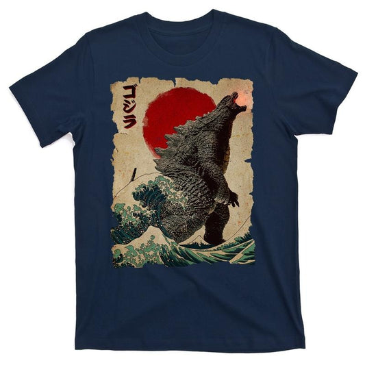 Vintage Japanese Godzilla Great Wave Poster T-Shirt