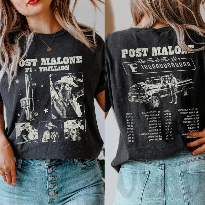 Vintage Mallone 2 Sides Shirt, Posty Rap Music, Mallone F1 Trillion Tour Shirt, Posty Rapper, Mallone Music The Album Shirt, Country Music, Full Sizes, Full Colors, Unisex T-shirt for Men and Women, Classic Menswear, Womenswear Comfort Cotton Top