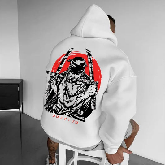 Vintage Manga Anime One Piece Zoro 2 Sides Hoodie, Punny Cartoon Zoro Hoodie, Japanese Anime 90s Graphic Hoodie, Zoro Anime Hoodie Tops Classic Menswear