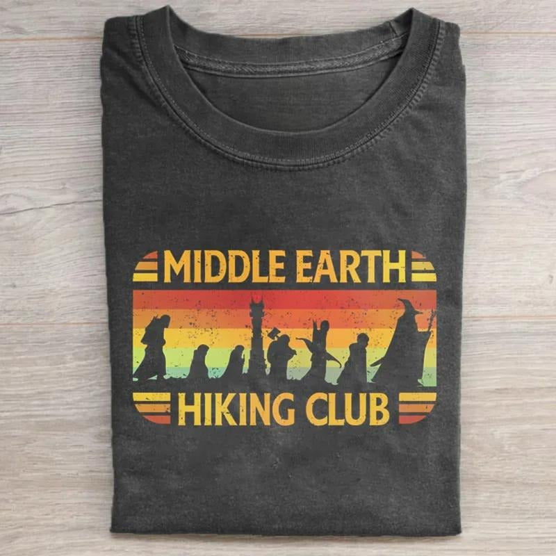 Vintage Middle Earth Hiking Club Graphic Tee - The Lord of the Rings Movie Shirt - JRRTolkien - Fantasy Ring Shirt for Men - Top, Menswear Tshirt Streetwear