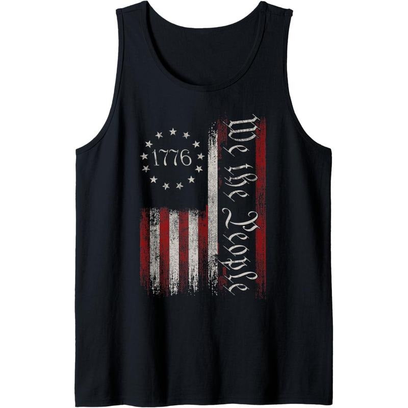 Vintage Old American Flag Patriotic 1776 We The People USA Tank Top made in USA