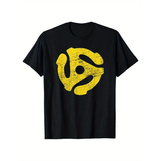 Vintage Record Player Print T-Shirt for Men - 100% Cotton, Mature Style, All-Season Crew Neck Tee, Casual Short Sleeve Top, Regular Fit, Medium Stretch Knit Fabric, Digital Direct Injection, Ideal for Daily Wear & Gifting Made in USA