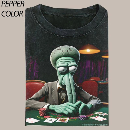 Vintage Squilliam Fancyson playing poker CrewNeck T-shirt, spongebob Movie Shirt,  Lucky Poker Graphic Tee Gift For Boyfriend Menswear Top Streetwear