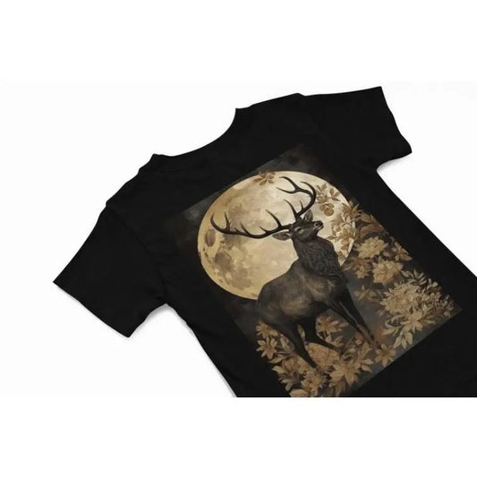 Vintage Stag with Moon T-shirt, Cottagecore T Shirt, Moon tee, Spirit animal T shirt, Hunter Tees, Stag graphic tee, Novelty Shirt Made in USA