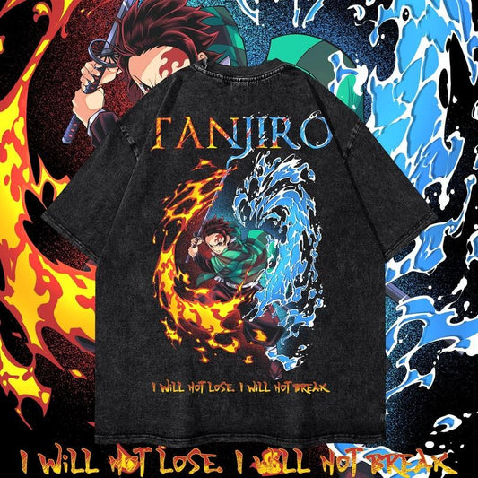 Vintage Tanjiro Dyenomite Mineral Wash Shirt, Demon Slayer Shirt, Unisex Anime T-Shirt, Streetwear & Gym Style, Classic Cotton Comfort Fit