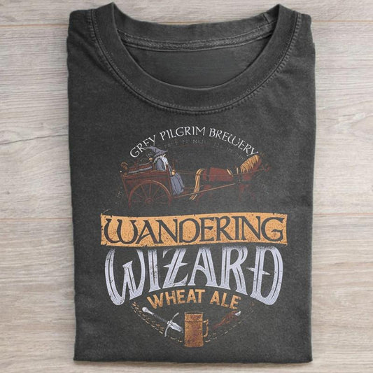 Vintage The Grey Pilgrim Brewery Graphic Tee -Wandering Wizard Wheat Ale Shirt -  The Lord of The Rings Movie Shirt - Gandalf Shirt - Funny Beers of Middle Earth Tee - Iconic Movie Scenes Tee Menswear Top