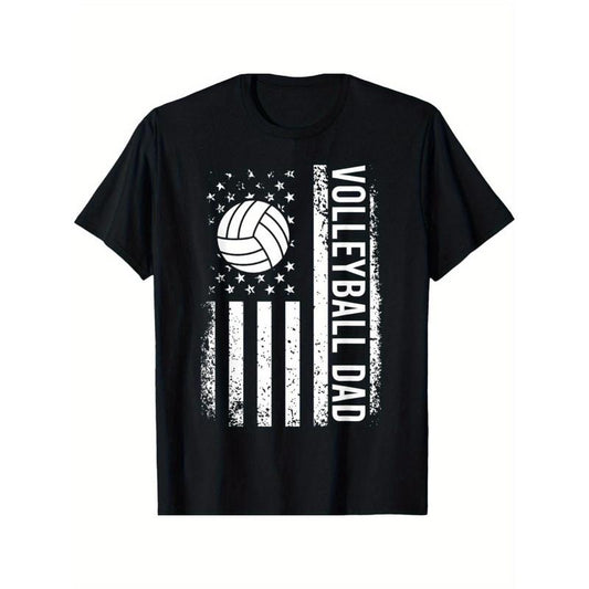 Vintage USA Flag Dad Fathers Day Retro T-Shirt - Daddy Papa Volleyball Made in USA