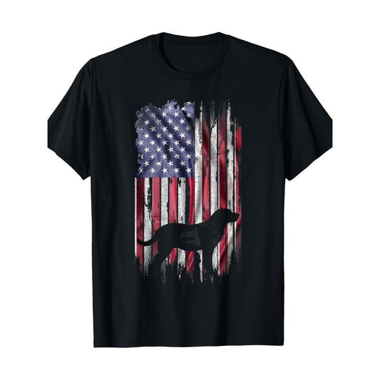 Vintage USA Flag Love Labrador Retriever Dog Lab Silhouette T-Shirt - 220g made in usa