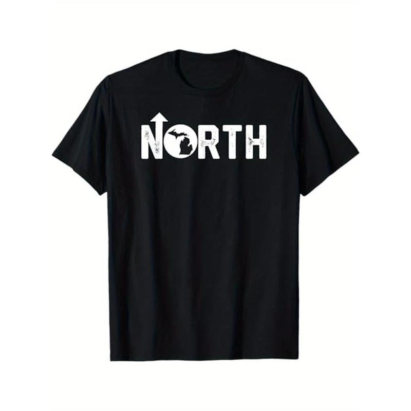 Vintage Up North Michigan Distressed Text State Map T-Shirt, 100% Cotton, Halloween Thanksgiving Christmas Gift for Men Women Family Friends Black Made in USA
