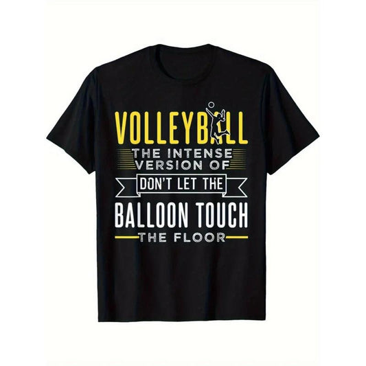 Vintage Volleyball Print Men'S T-Shirt - 100% Cotton, Casual Crew Neck, All-Season Short Sleeve Tee, Slight Stretch Knit Fabric, Regular Fit, Sports Streetwear Top, Ideal for Daily Wear & Holiday Gifts made in usa