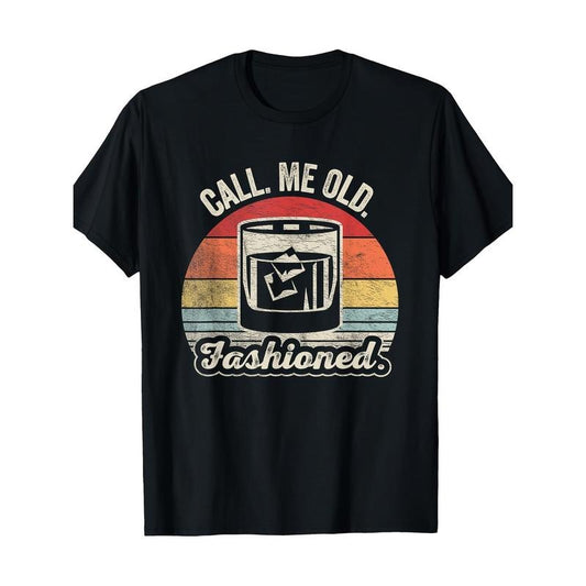 Vintage Whiskey-Inspired Cotton T-Shirt for Men - 220g, Crew Neck, Short Sleeve, Casual Fit with Geometric Print Made in USA