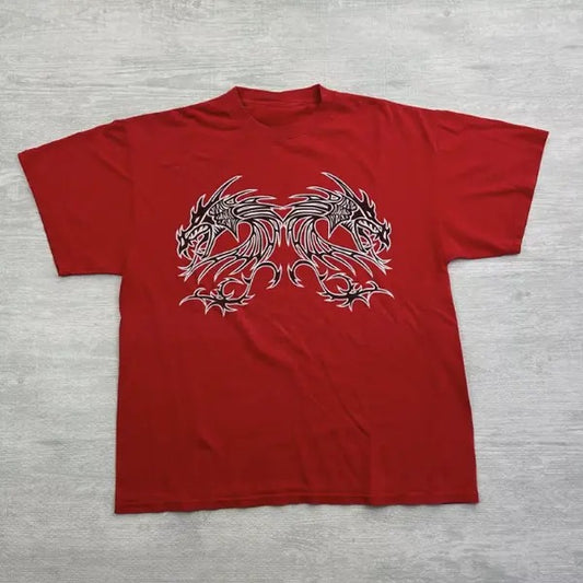 Vintage Y2K Dragon Shirt Adult Large Red Cyber Grunge Goth, Dragon tee, Unisex T-Shirt, Gift For Men Menswear Top Streetwear