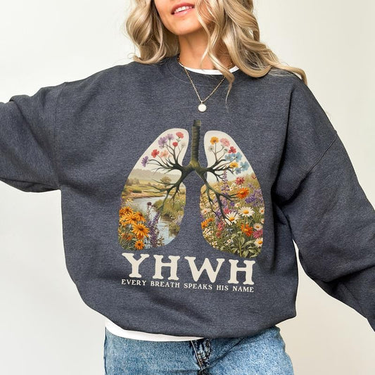Vintage YHWH Lungs Sweatshirt, Every Breath Speaks His Name Crewneck, Bible Verse Long Sleeved Pullover, Gift For Christian, Faith Church Clothing