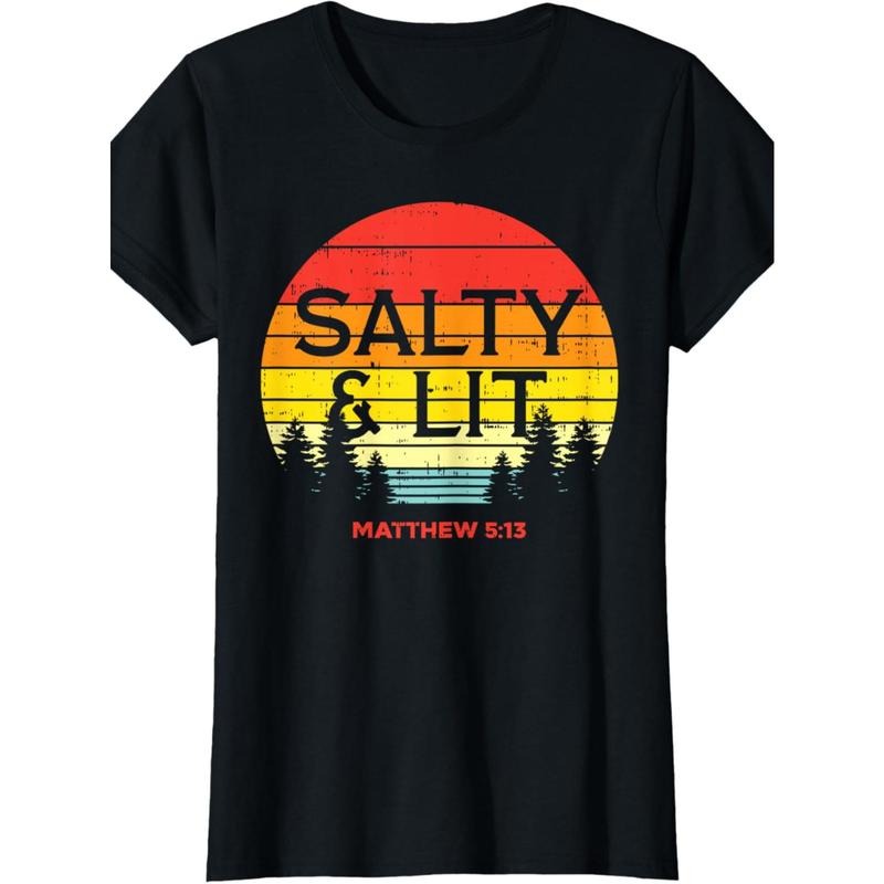 Vintage style, 1 piece, 100% cotton T-Shirt, Forest at Sunset, niche design print, quality breathable material, casual everything Salty And Lit Matthew 5 13 Gift T-shirt made in usa