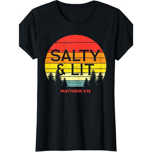 Vintage style, 1 piece, 100% cotton T-Shirt, Forest at Sunset, niche design print, quality breathable material, casual everything Salty And Lit Matthew 5 13 Gift T-shirt made in usa