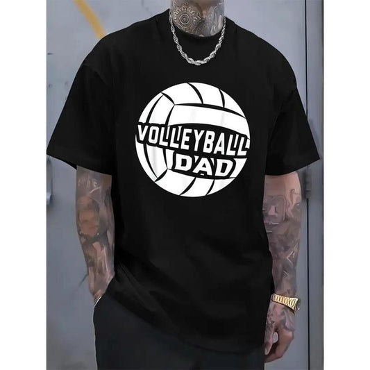 Volleyball Dad For Men Family Matching Print T-Shirt, Casual Crew Neck Short Sleeve Comfort Tee Top For Spring & Summer, Men's Clothing made in usa