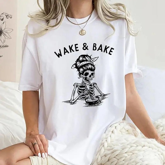 Wake And Bake Mama Shirt, Funny Sourdough Tee, Funny Baker Graphic Tee Women, Mommy Baker Unhinged Shirt, Baking T-shirt, Comfy Fabric Oversized Graphic Tee, Women's Tops, Womenswear, Cotton Fabric Relaxed Fit Chic Style