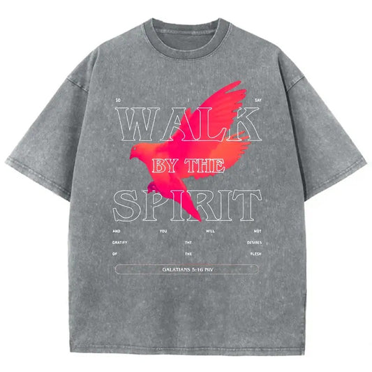 Walk By The Spirit Unisex Washed T-Shirt, Christian Jesus  t shirts, Vintage 90s Graphic Tee Gift Cotton Top Womenswear, Mineral color