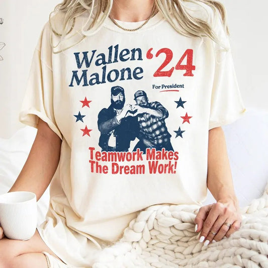 Wallen Malone 2024 for President Funny 24 Election Graphic Tee Vintage Inspired Humor Concert Music T-shirt Had Some Help Tee