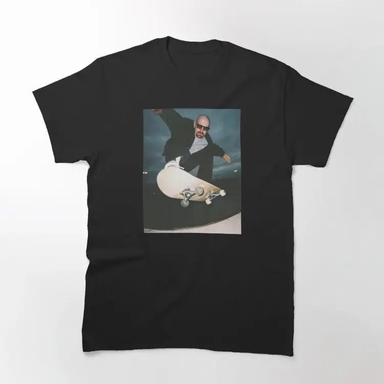 Walter White Skateboarding T-Shirt, Breaking Bad Shirt, Heisenberg, Skateboarding Shirt, Graphic Tee, Vintage Shirt, Y2K, Bootleg, 2000's Casual Fabric graphic  tee