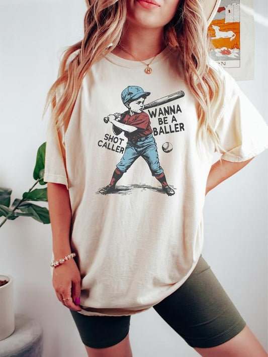 Wanna be a baller shot caller Tshirt, Retro baseball shirt, Baseball boy Shirt, Baseball Lover Gift, Game Day Shirt, Sport Top Womenswear Streetwear