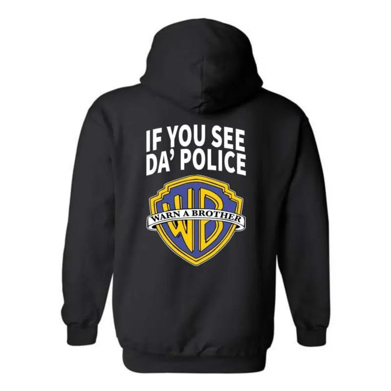"Warn A Brother" Hoodie - Playful Pop Culture Twist on Iconic Logo Menswear Sweaters T-Shirt Sweatshirt Hoodie