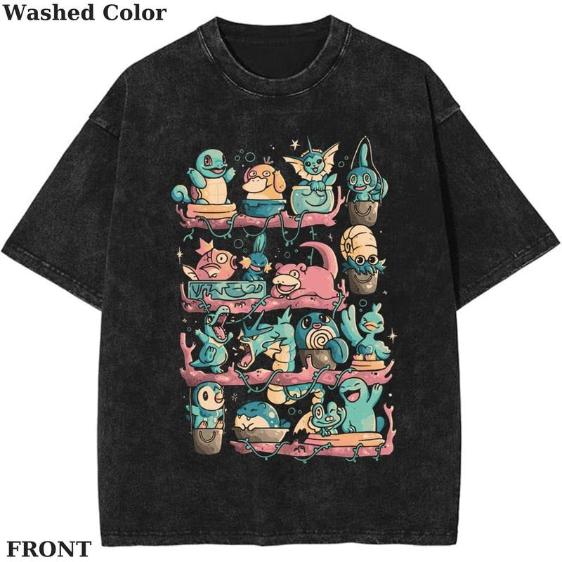 Water shelf Pokemon characters - Halloween - Graphic shirt, Poke Shirt, PKM TShirt, Anime Cute Shirt, Vintage T-Shirt Menswear Top Underwear Tshirt