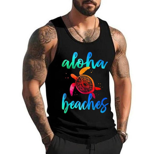 Watercolor Aloha Beaches Turtle Hawaiin Sea Turtles Unisex Tank Top, Cotton, Size S-3XL
