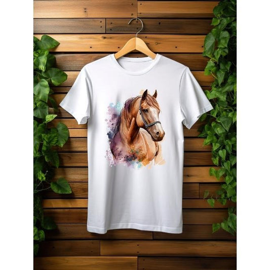Watercolor Horse Tshirt for Women, Horse Lovers Tee, Custom Horse Printed T-Shirt for Mom, Horse Printed T-Shirt, Cool Horse Tshirt made in usa