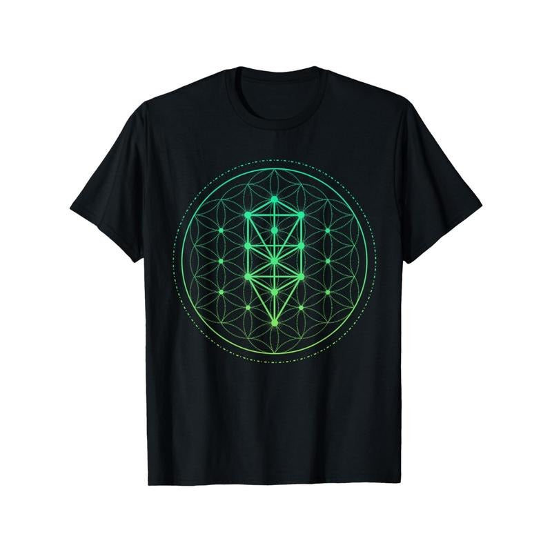 Watercolor Mandala Sacred Fractal Geometry Art T-Shirt, 100% Cotton Crew Neck Short Sleeve Tee, All-Season Knit Fabric, Medium Stretch, Regular Fit, Digital Direct Injection, Casual Daily Wear Made in USA