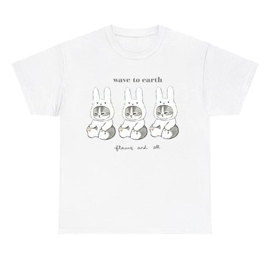 Wave To Earth Mofusand Cat Shirt New T shirt Vintage All Sizes Casual Crewneck Shortsleeve Menswear T-Shirt
