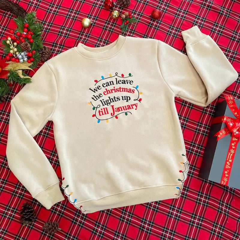 We Can Leave The Christmas Lights Till January Side Bow Embroidery Sweatshirt, Lover Side Bow Embroidery Shirt