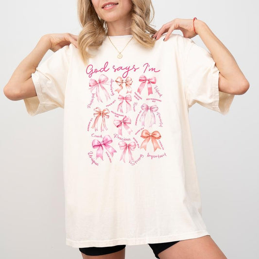 We Love Because He Loved Us First Comfort Colors Shirt, Bible Verse Graphic Tee, Coquette Bow Unisex Tees, Valentine's Day Christian T-shirt