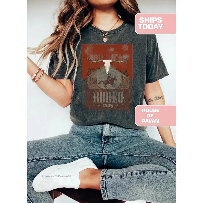 Western American Rodeo Shirt, Vintage Inspired Tee Shirt, Western Graphic Tee, Retro Tee  T-shirt, sweater and Hoodie cotton