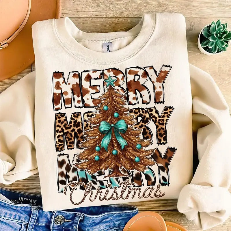 Western Christmas Coquette Shirt Howdy Christmas Country Tree Turquoise Gem Stones Cow Bows ornament Cowboy Boots Xmas Mama Design Soft Cotton Shirt, Christmas Gift Idea, Gift For Him, Gift For Her