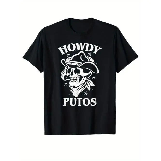 Western Cowboy Print Crew Neck Short Sleeve T-shirt - Men's Casual Cotton Top for Outdoor Activities with Classic Print Design Made in USAstyle{n002}2
