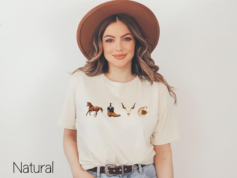 Western Cowboy T-Shirt,Cow Skull Shirt,Country Concert Tee,Boho Cow Skull Shirt,Vintage Wild West Unisex Shirt,Cowgirl Boots Shirt,Western