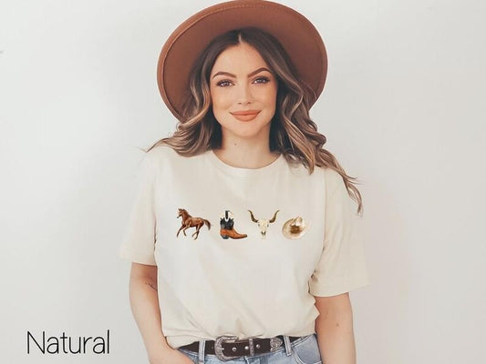 Western Cowboy T-Shirt,Cow Skull Shirt,Country Concert Tee,Boho Cow Skull Shirt,Vintage Wild West Unisex Shirt,Cowgirl Boots Shirt,Western