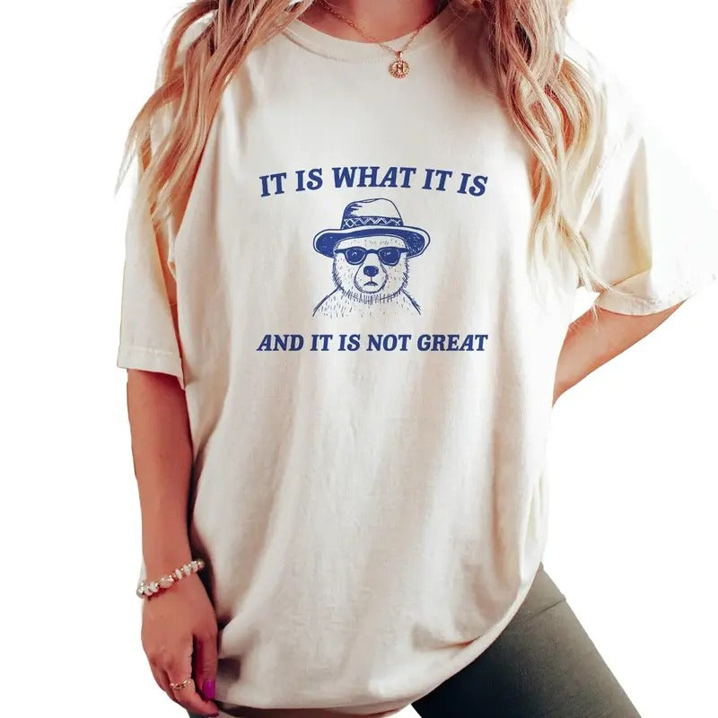 What It Is And It Is Not Great Unisex T Shirt, Funny, Meme, Cartoon Bear, Meme Funny Shirt, Unisex T-Shirt, Gifts For Girls, Short Sleeve Tee Shirt, Gifts Ideas For Women, Gifts For Christmas Birthday Mothers Day Fit Top