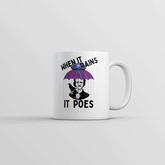 When It Rains It Poes Mug Funny Sarcastic Edgar Allen Poe Novelty Coffee Cup-11oz Funny Coffee Mugs Ceramic Printed Drinkware Cup