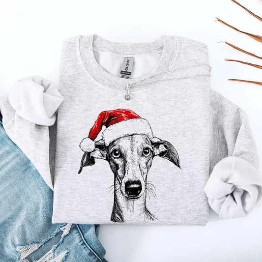 Whippet, Santa, Dog, Christmas, Dog Lover, Pet Sweatshirt, Crew Neck, Women's, Crewneck