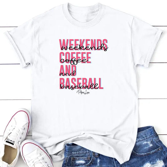 Weekends Coffee And Baseball Graphic Tee, Proudly Printed In The USA, Tee Gray / White, #baseball #coffee #sassy #cute #colorprint