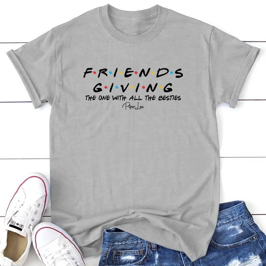 Thanksgiving | Friendsgiving The One With All The Besties Apparel, Proudly Printed In The USA, Tee / Tank / V Neck Gray / White, #sassy #cute #blackprint