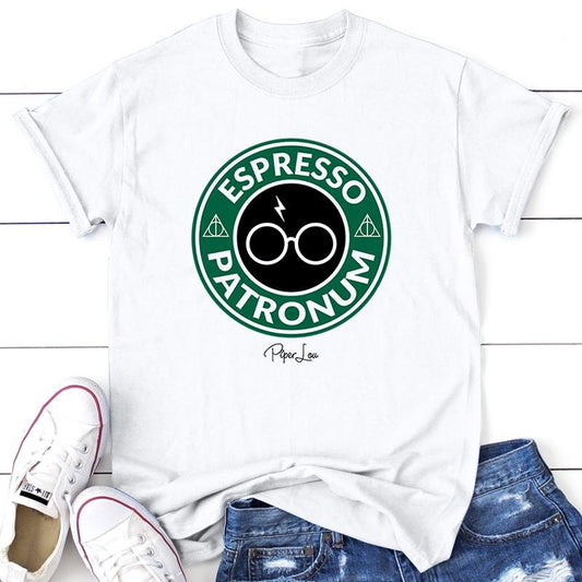 Espresso Patronum Tee, Proudly Printed In The USA, Tee Gray / White, #sassy #cute #colorprint Collar Cotton