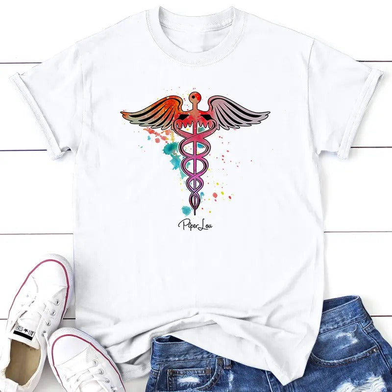 Watercolor Nurse Tee, Proudly Printed In The USA, Tee Gray / White, #sassy #cute #colorprint