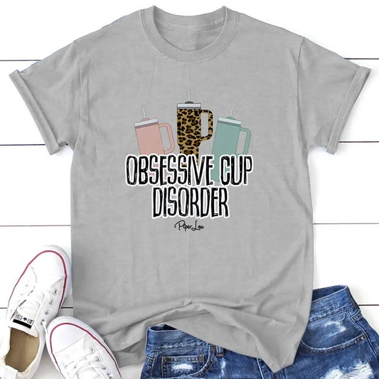 Obsessive Cup Disorder Tee, Proudly Printed In The USA, Tee Gray / White, #sassy #cute #colorprint