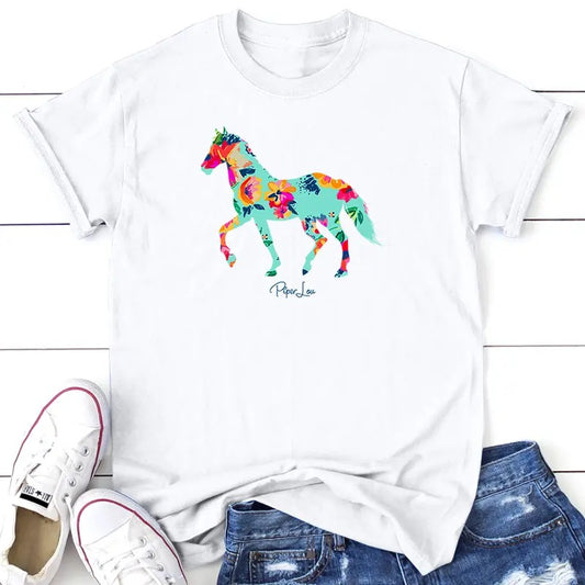 Floral Horse Tee, Proudly Printed In The USA, Tee Gray / White, #sassy #cute #colorprint